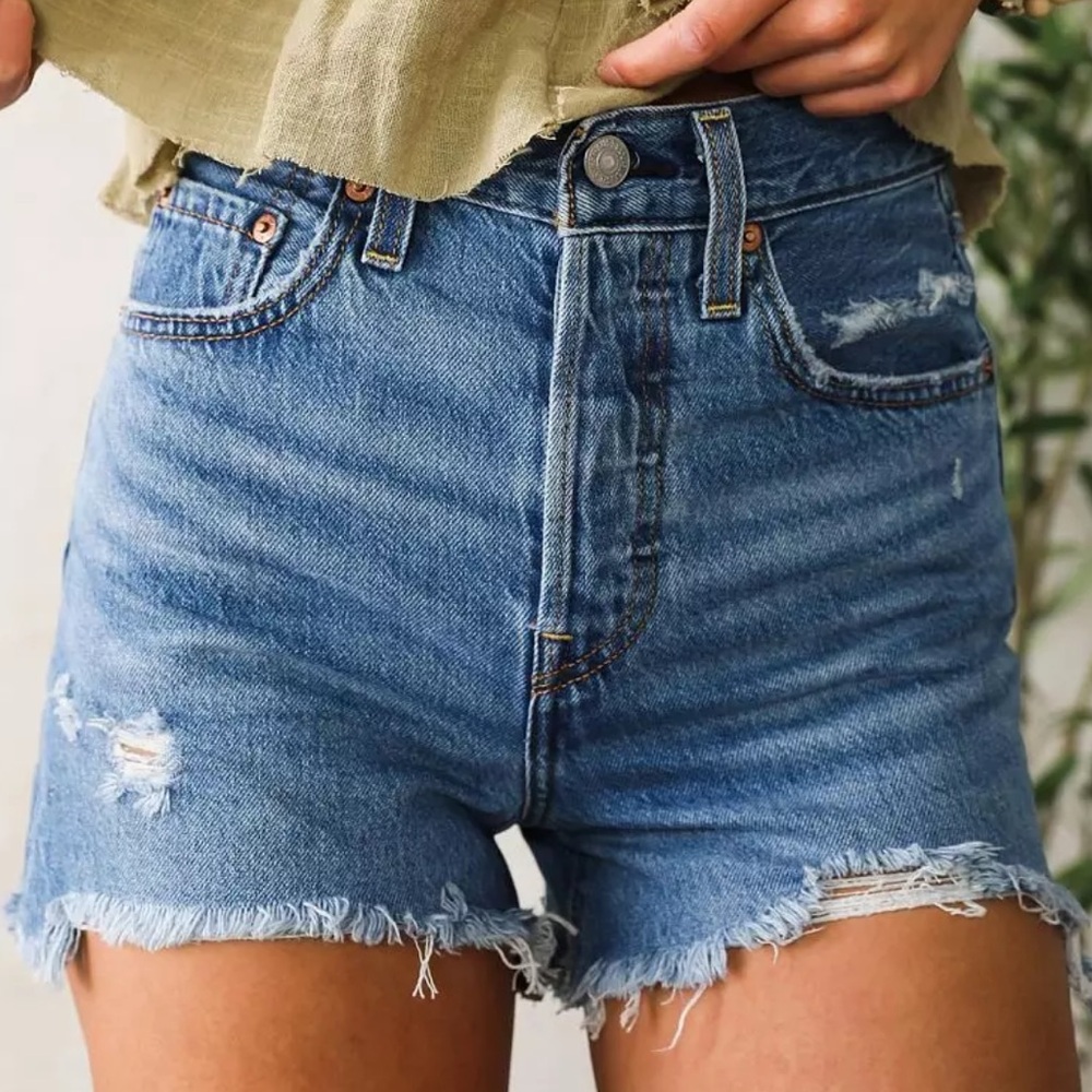 Levi's Blue Distressed High-Rise Jean Shorts